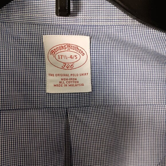 Brooks Brothers 346 Non Iron Blue Micro Check Dress Shirt Mens 17.5 4/5 - Picture 6 of 6
